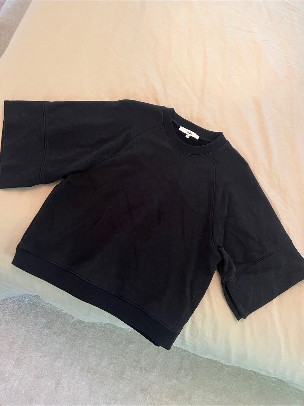 Tibi Black Boxy Short-Sleeve Sweatshirt
